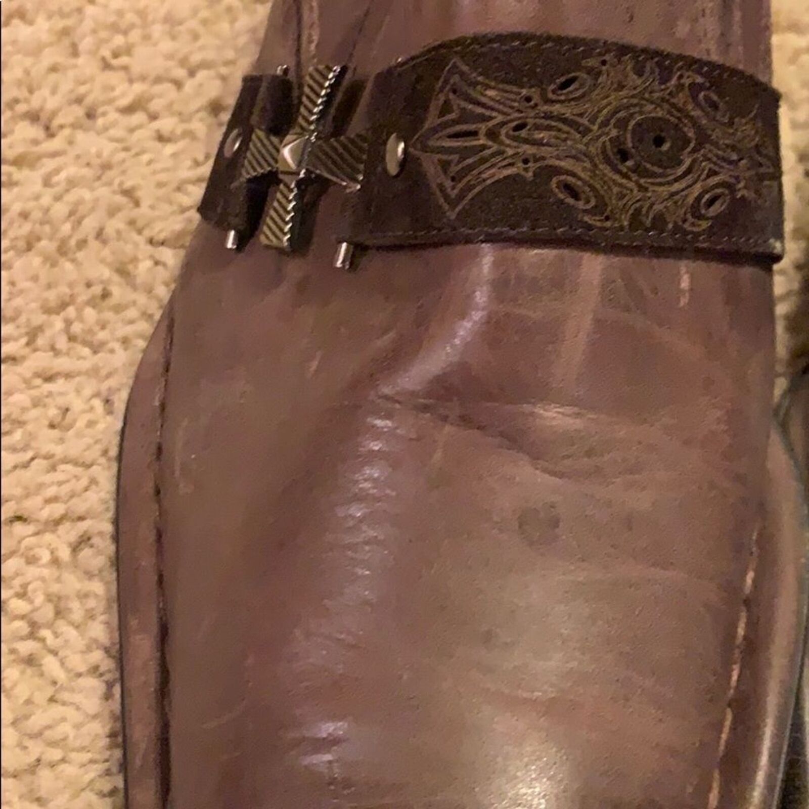 Men's Robert Wayne Brown Leather Slip On Loafers Suede Cross Detail Square Toe — image 6 of 7
